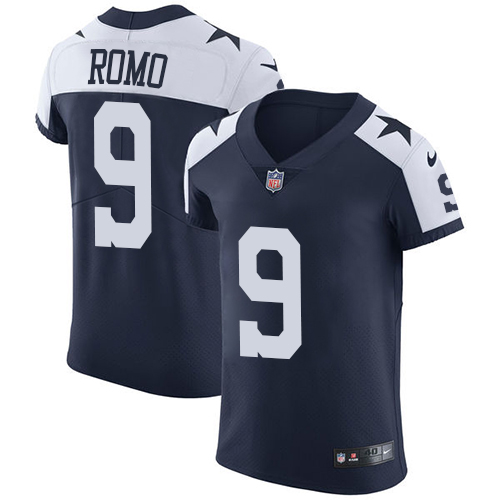 Nike Cowboys #9 Tony Romo Navy Blue Thanksgiving Men's Stitched NFL Vapor Untouchable Throwback Elite Jersey - Click Image to Close
